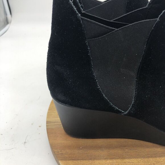 Crocs A-Leigh Ankle Boots Womens 8 Black Suede Wedge Bootie Casual Stretch - Picture 5 of 12
